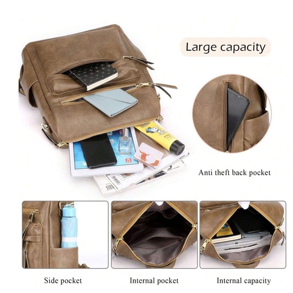 Luxe Vegan Leather Colorful Strap Backpack Shoulder bag - Picture 4 of 8